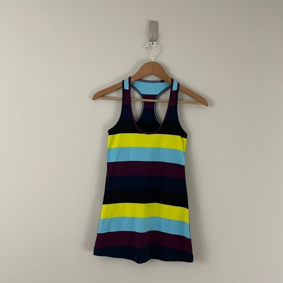 Lululemon Cool Racerback Tank Pow Stripe Split Pea/Plum/Inkwell Size 4 - Picture 1 of 4